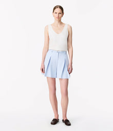 Another Tomorrow Fluid Pleated Short in French Blue – Viscose Women's Trousers