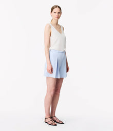 Another Tomorrow Fluid Pleated Short in French Blue – Viscose Women's Trousers