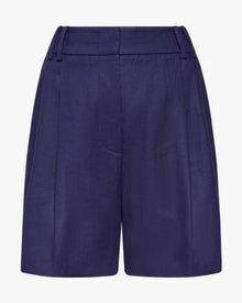 Another Tomorrow Linen Pleated Short in Indigo – Linen Women's Trousers