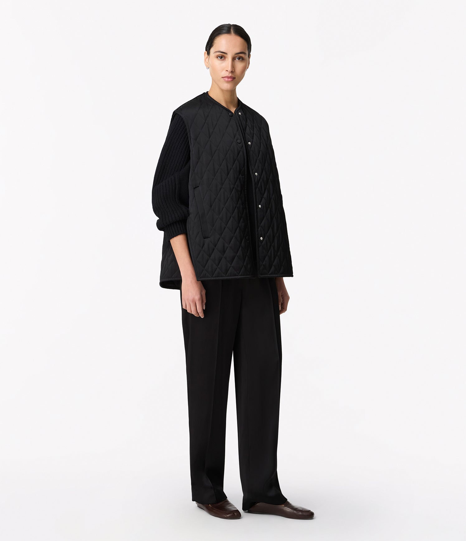 Another Tomorrow Satin Gilet in Black – Satin Women's Jacket