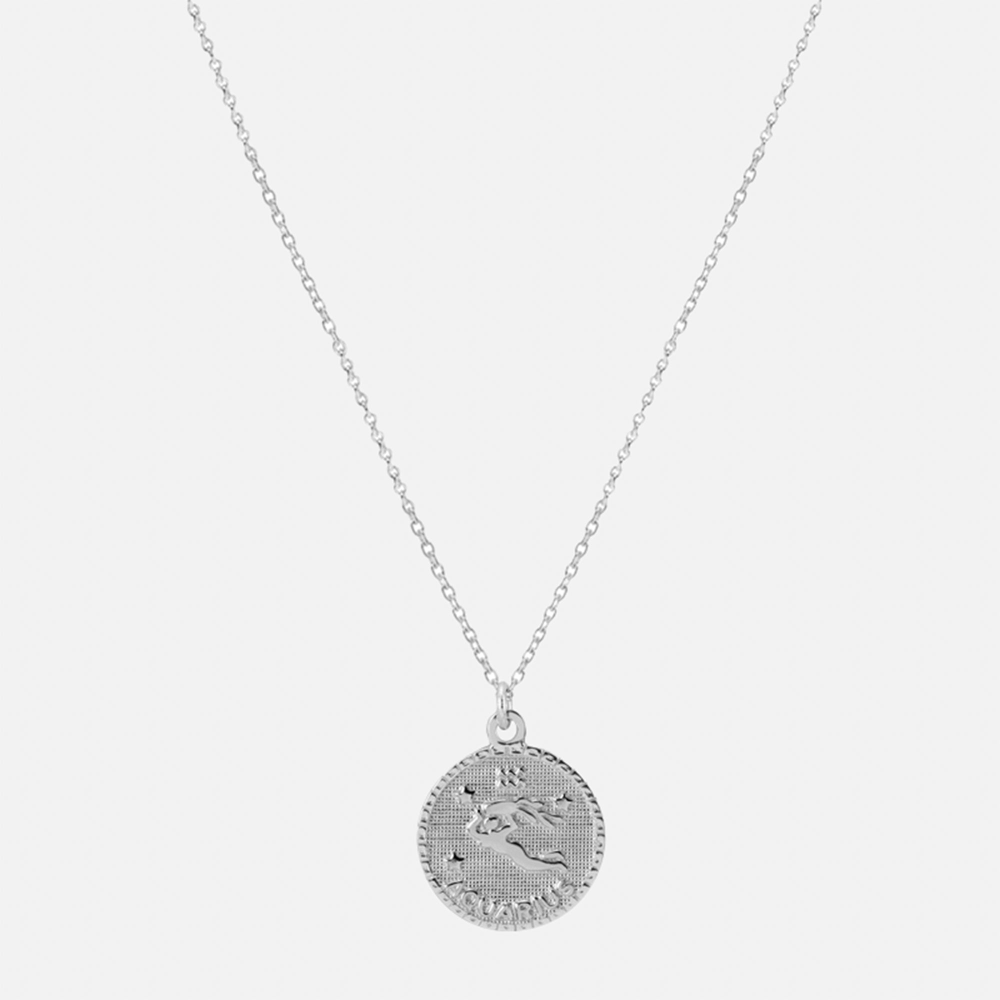 silver zodiac medal necklace
