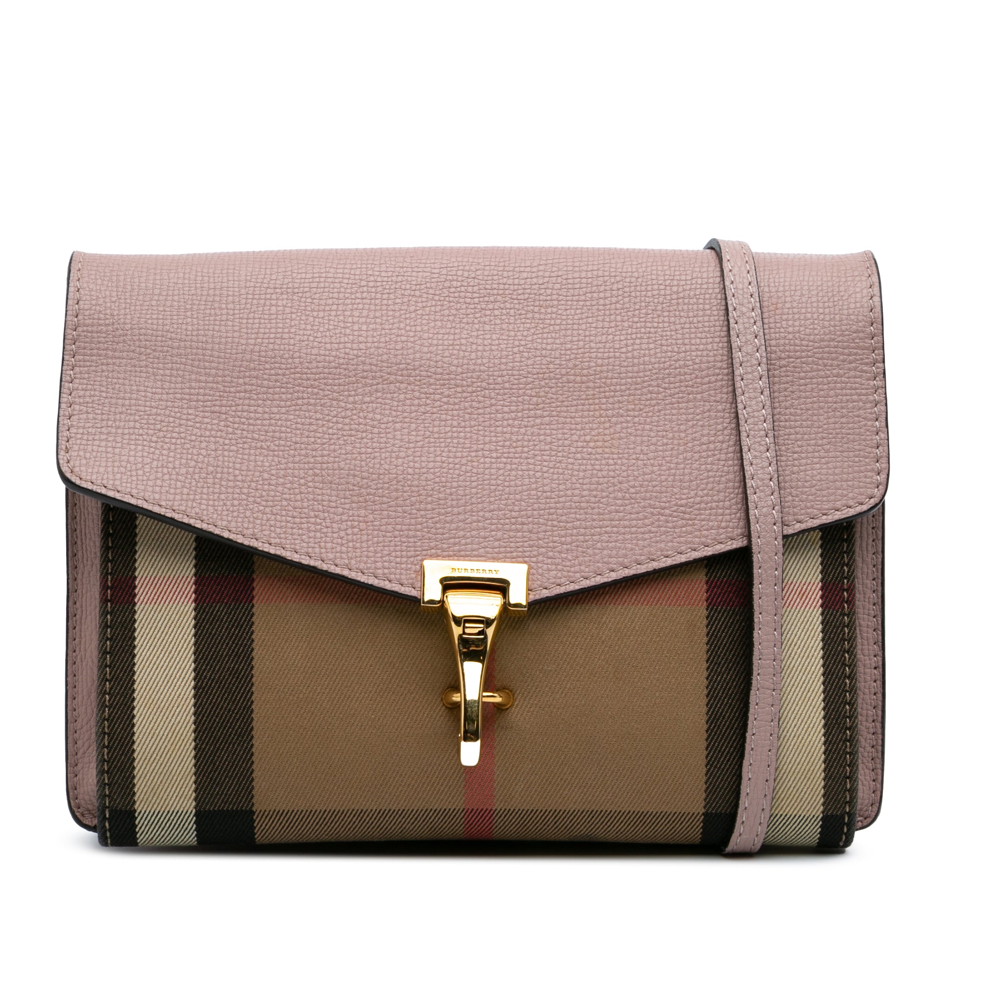 Burberry | Pre-Owned Small House Check Canvas Derby Macken Crossbody | Pink/Light Pink