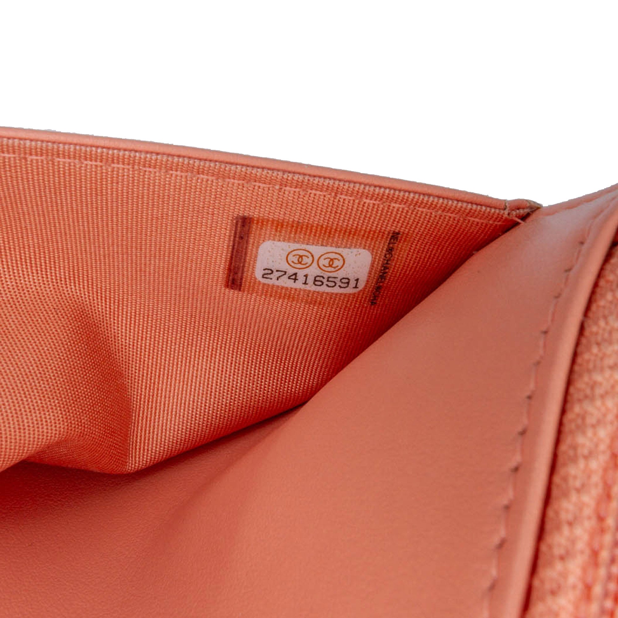 Chanel | Pre-Owned Quilted Caviar Boy Wallet on Chain | Pink/Salmon