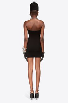 Crystal Gemstone Cluster Halter Mini Dress | Black