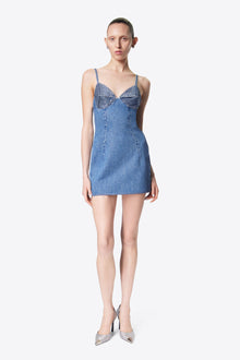 Crystal Embellished Cup Mini Dress | Medium Indigo