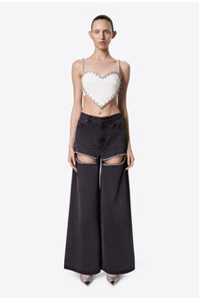 Wide Leg Crystal Slit Jean