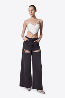 Wide Leg Crystal Slit Jean