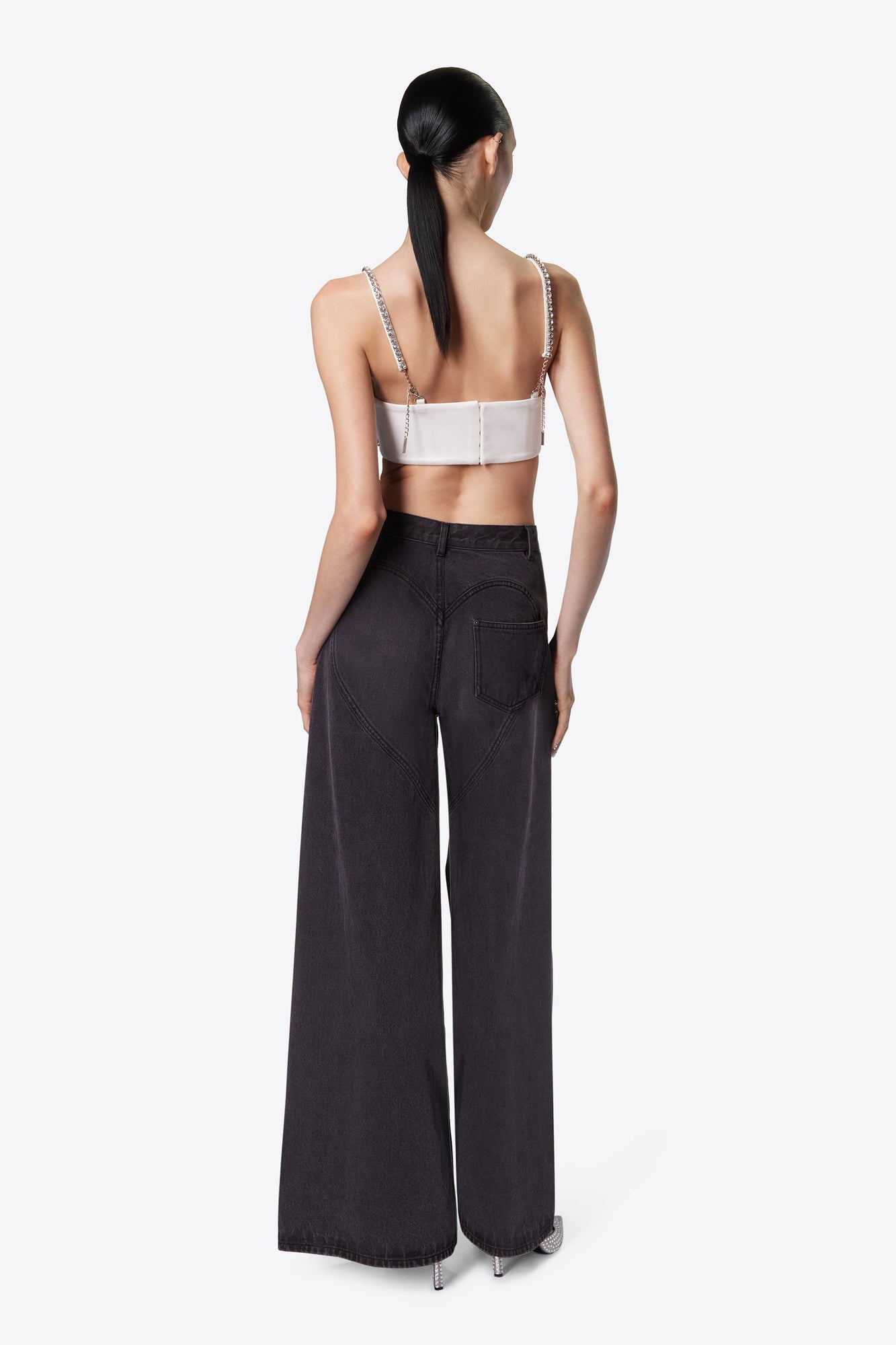 Wide Leg Crystal Slit Jean