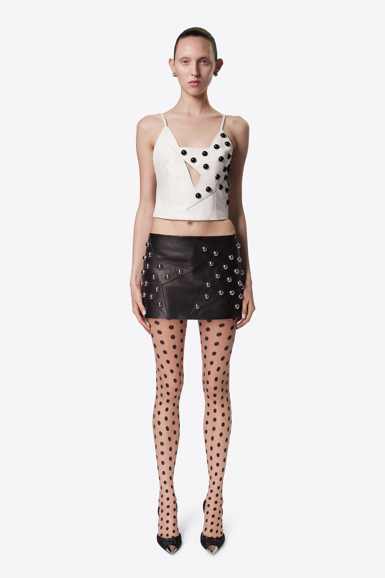 Studded Polka Dot Leather Skirt
