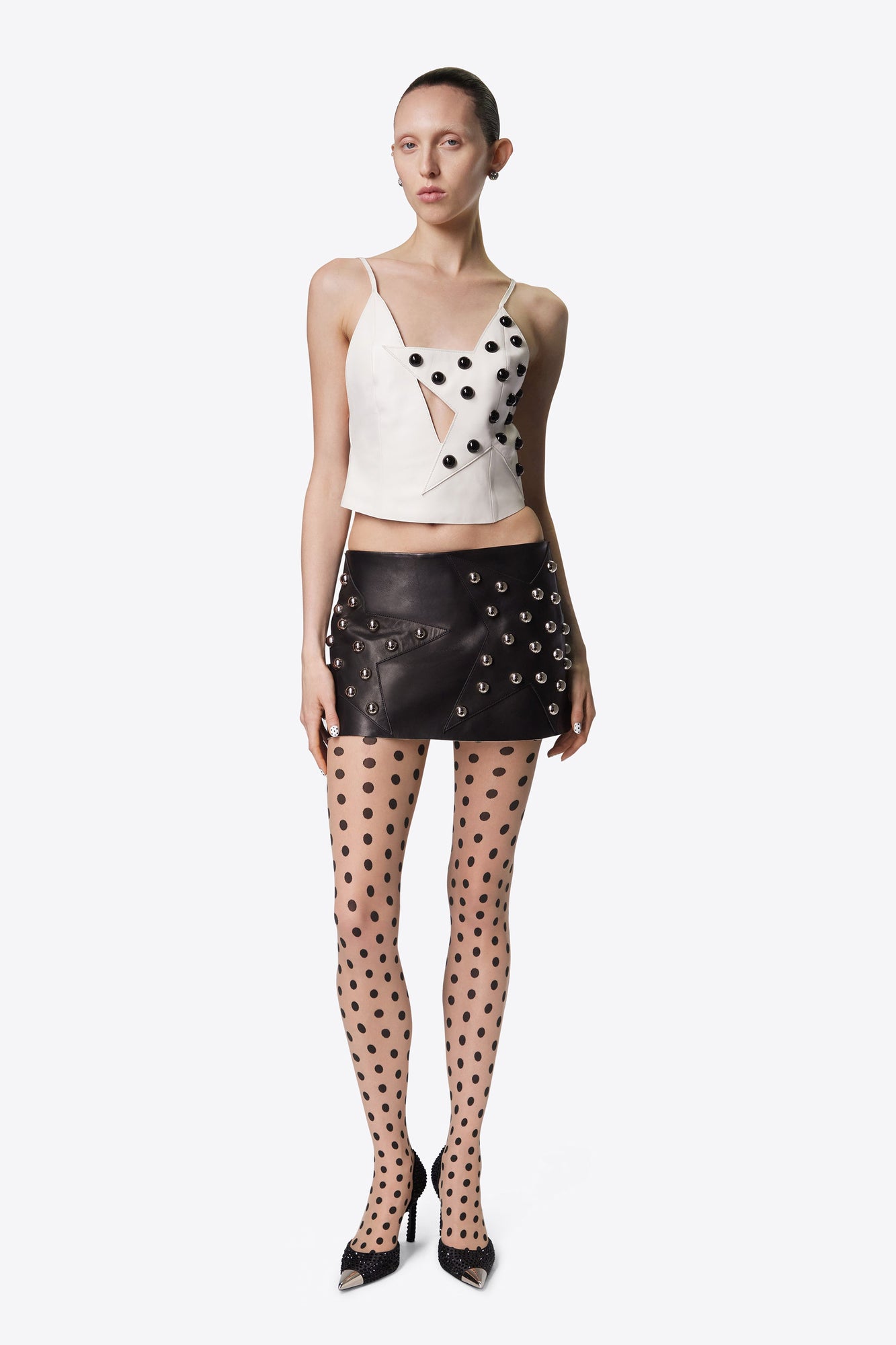 Studded Polka Dot Leather Skirt