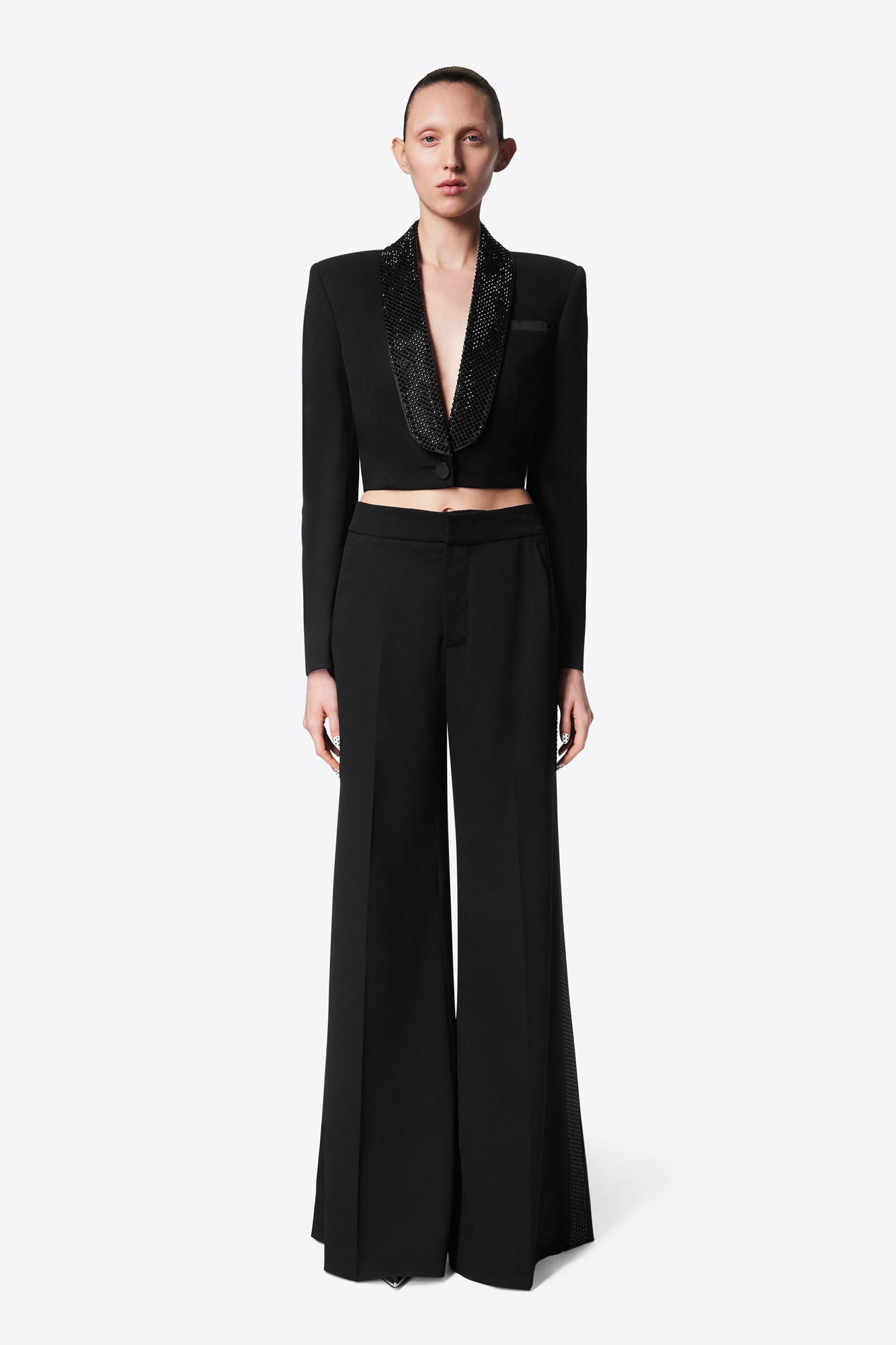 Crystal Embellished Cropped Blazer