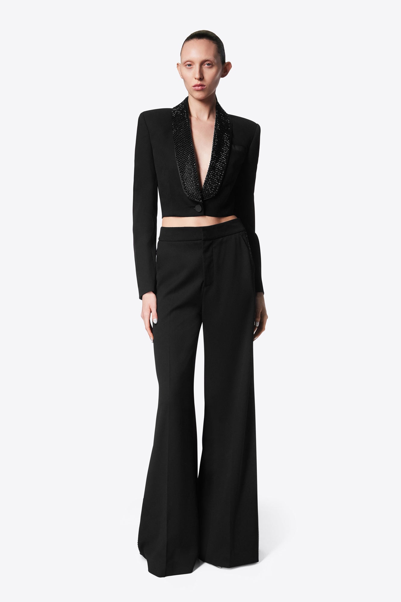 Crystal Embellished Cropped Blazer