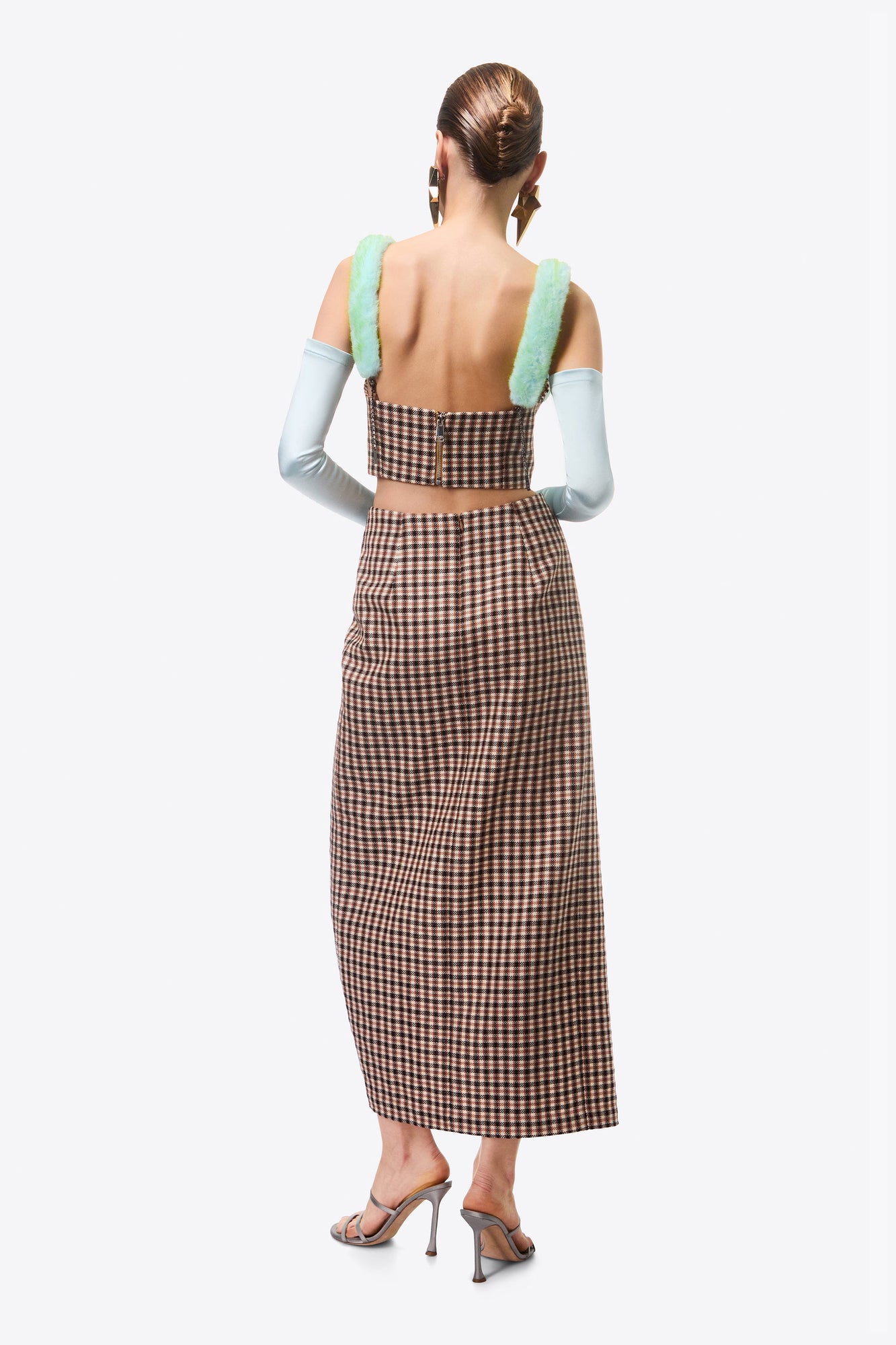 Faux Fur Trim Bustier | Caramel Multi