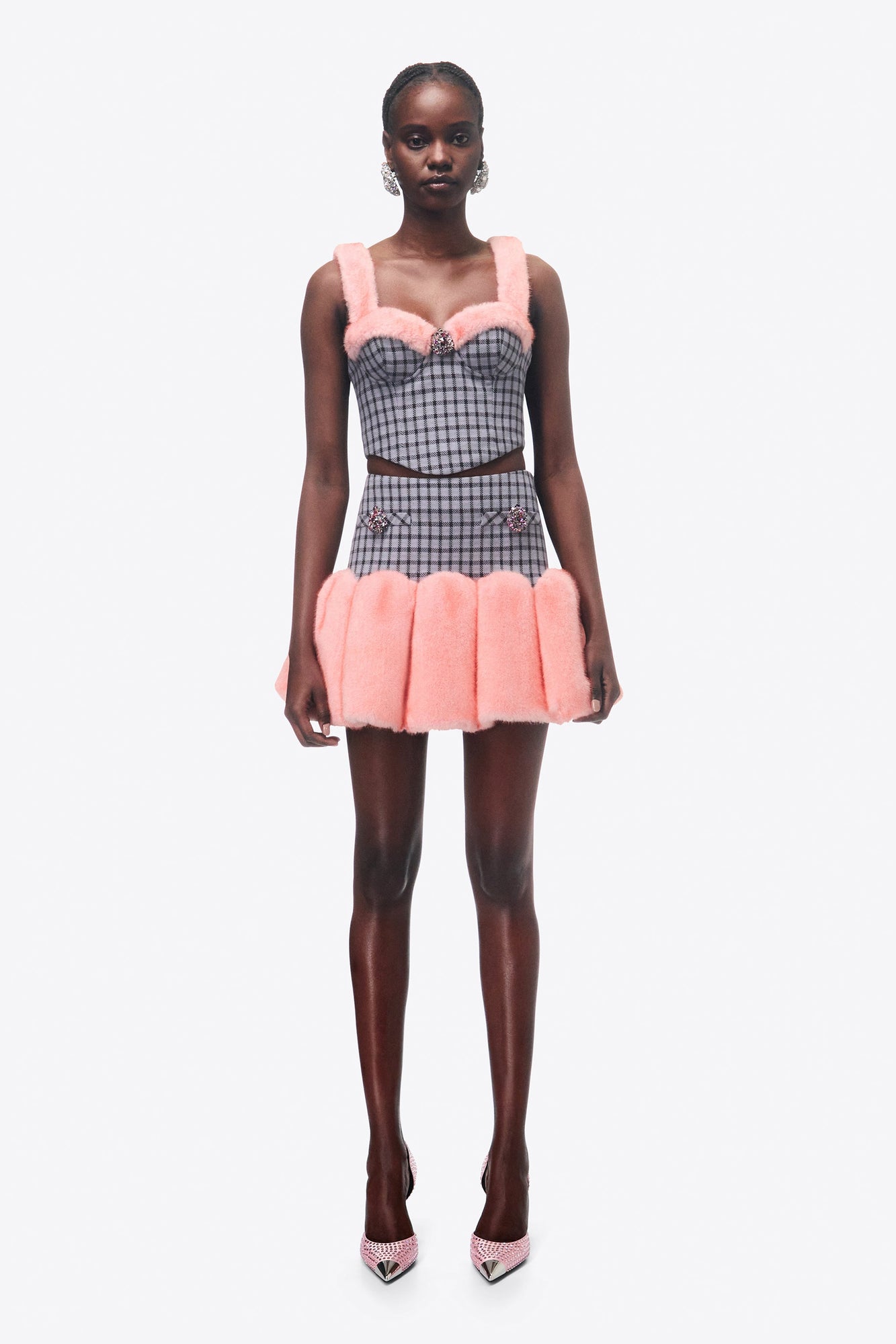 Faux Fur Godet Mini Skirt | Lilac Multi