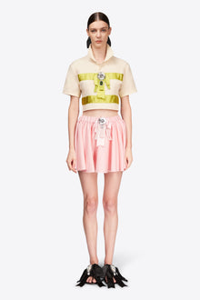 Crystal Embellished Bow Cropped Polo | Cream/Green