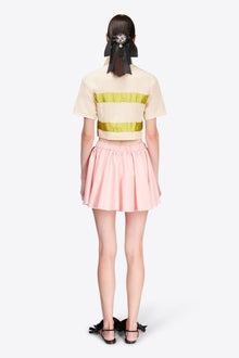 Crystal Embellished Bow Cropped Polo | Cream/Green