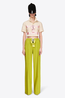 Crystal Embellished Bow Cropped Polo | Cream/Pink