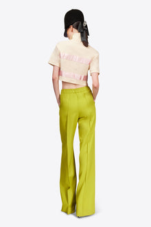 Crystal Embellished Bow Cropped Polo | Cream/Pink