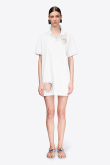 Crystal Heart Cutout Polo Dress | White