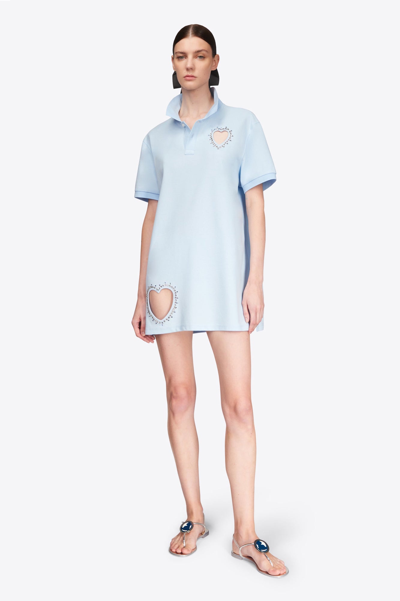 Crystal Heart Cutout Polo Dress | Baby Blue