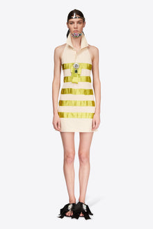 Crystal Embellished Polo Dress | Cream/Green