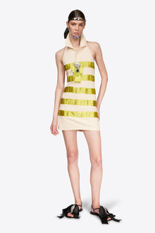 Crystal Embellished Polo Dress | Cream/Green