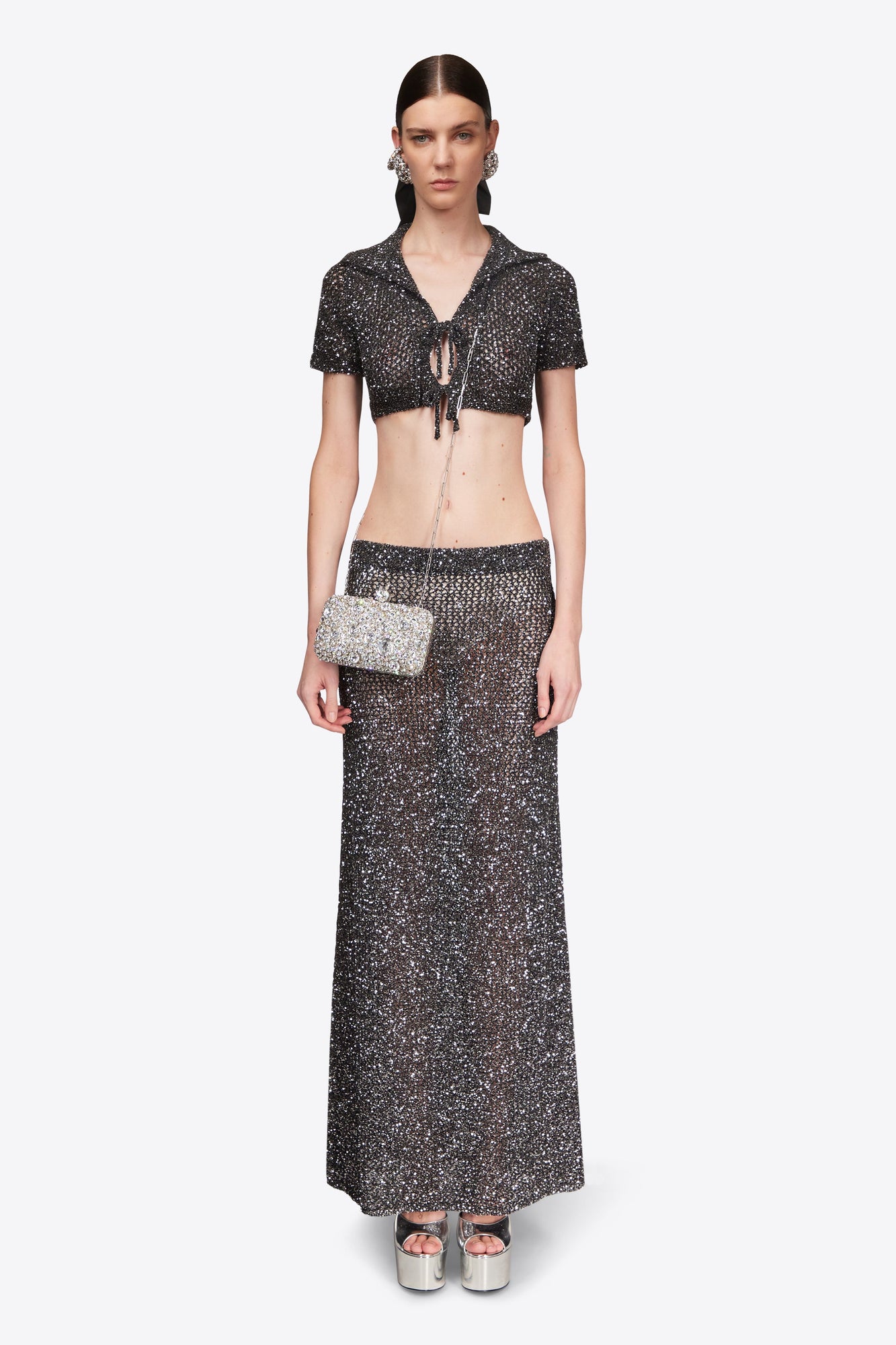 Sequin Crochet Maxi Skirt | Black