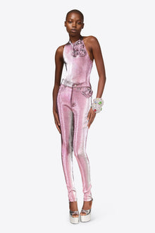 Stretch Lame Rosette Legging | Pink/Silver