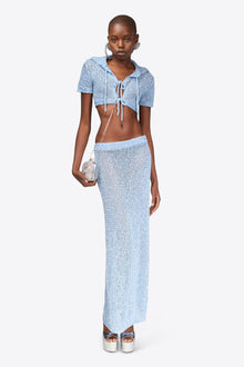Sequin Crochet Maxi Skirt | Light Blue