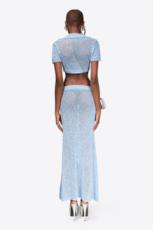 Sequin Crochet Maxi Skirt | Light Blue