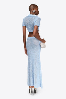 Sequin Crochet Maxi Skirt | Light Blue