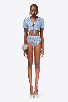 Sequin Crochet Short Sleeved Cardigan | Light Blue