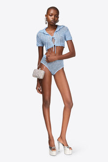 Sequin Crochet Short Sleeved Cardigan | Light Blue