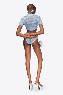 Sequin Crochet Short Sleeved Cardigan | Light Blue