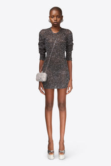 Sequin Crochet Long Sleeve Mini Dress | Black