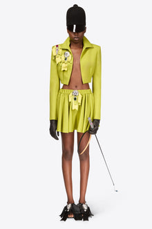 Crystal Embellished Bow Cropped Jacket | Chartreuse