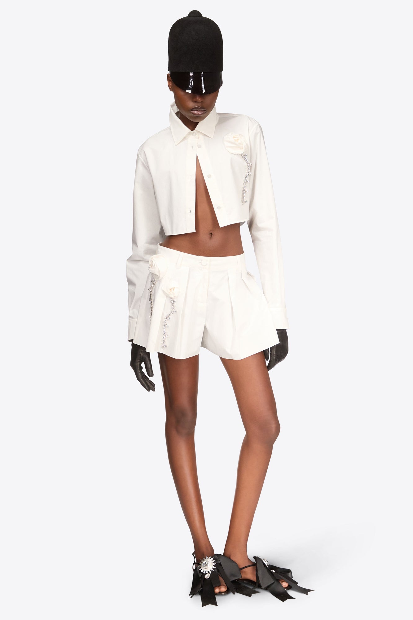 Crystal Rosette Poplin Skort | Off White