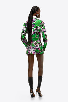 Butterfly Printed Denim Jacket | Green Multi