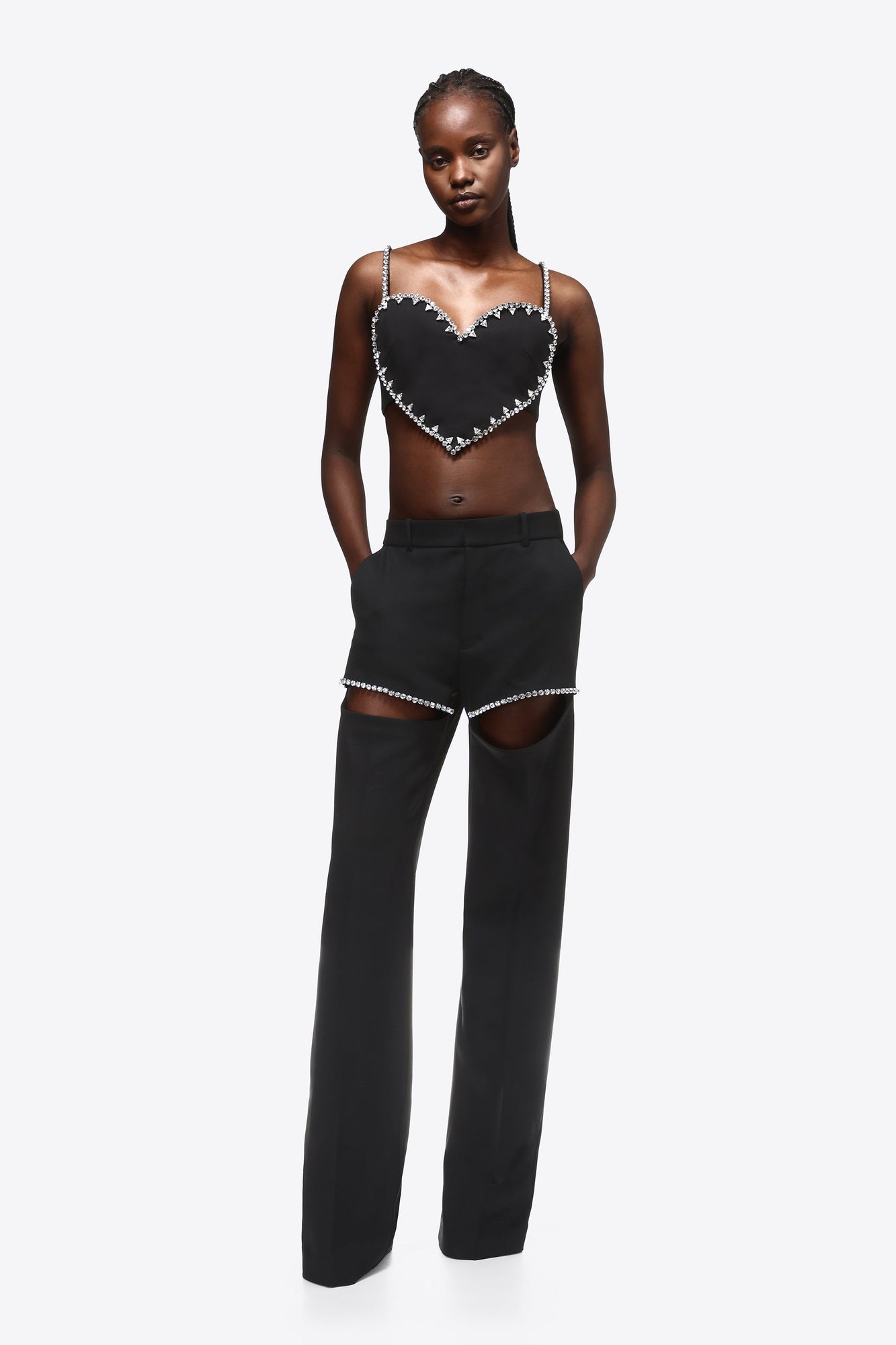 Crystal Trim Heart Top | Black