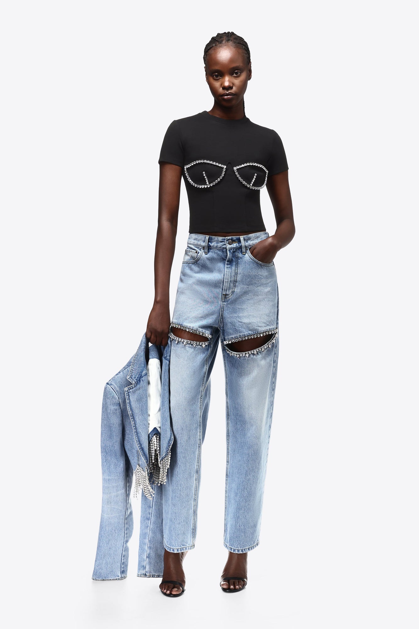 Crystal Bustier Cup T-Shirt | Black