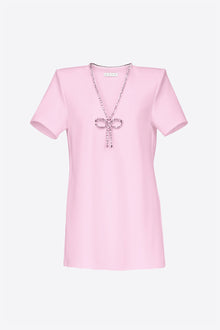 Crystal Bow V-Neck T-Shirt Dress | Pale Pink