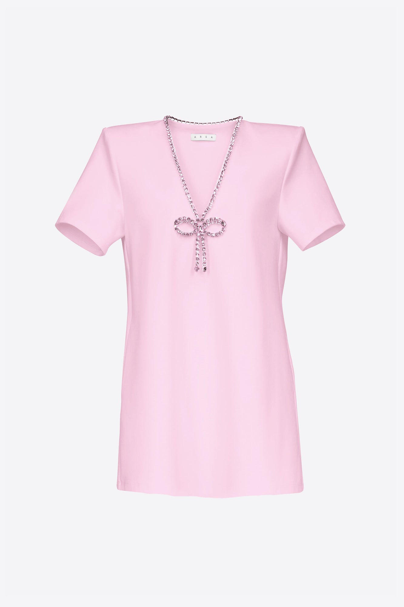 Crystal Bow V-Neck T-Shirt Dress | Pale Pink