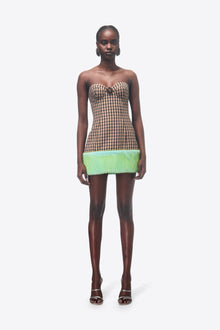 Faux Fur Trim Strapless Mini Dress | Caramel Multi