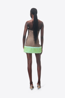 Faux Fur Trim Strapless Mini Dress | Caramel Multi