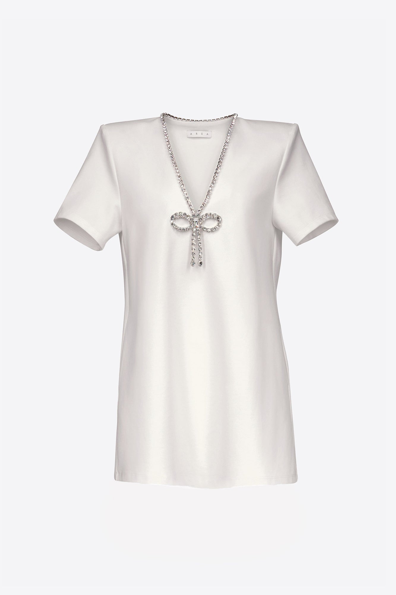 Crystal Bow V-Neck T-Shirt Dress | Off White