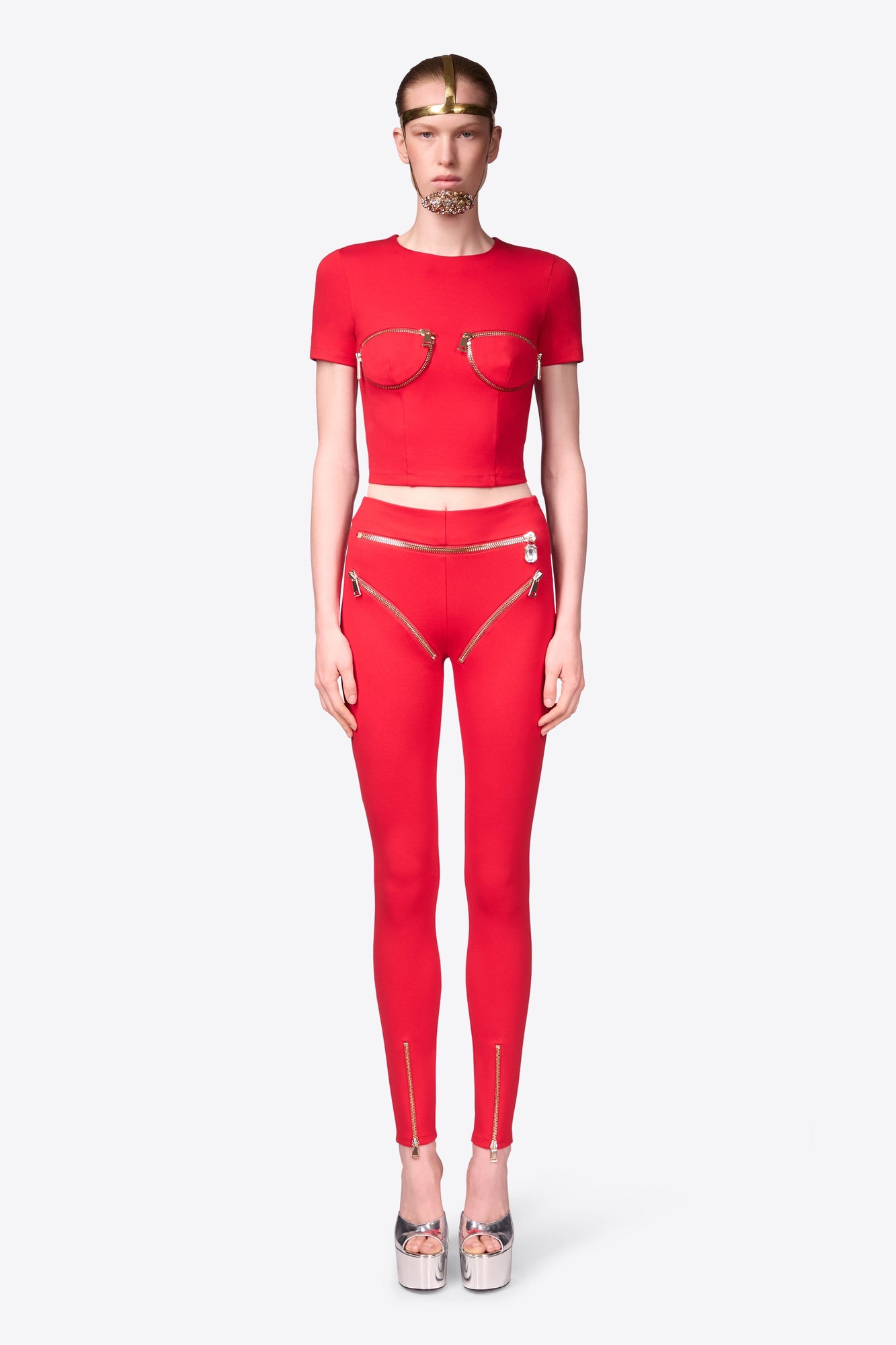 Zipper Bustier Cup T-Shirt | Carmine