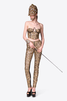 Crystal Button Cluster Riding Cap | Antique Gold