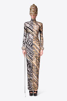 Chain Printed Long Sleeve Maxi Dress | Multi