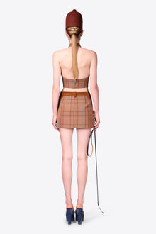 Crystal Button Checked Halter Top | Caramel Multi
