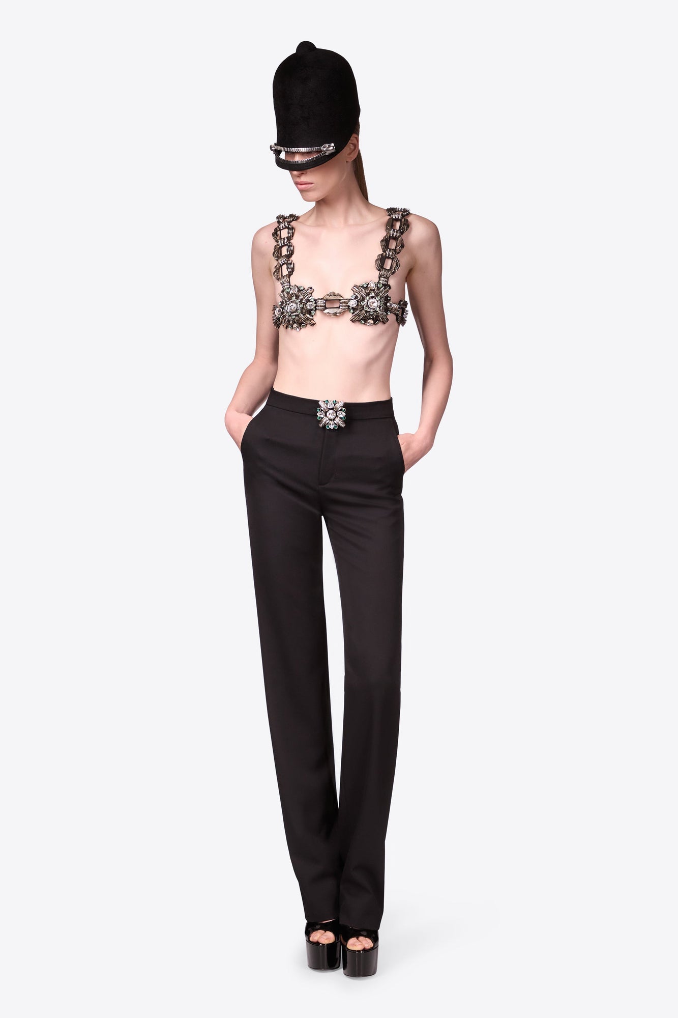 Crystal Brooch Trouser | Black